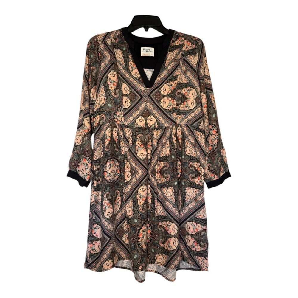 ANTHRO HOLDING HORSES women's sz XS Farica floral paisley long sleeve mini dress
